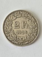 2 Franken 1936 Helvetia Münze Silber Zustand gut