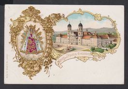 Einsiedeln   :   alte  Präge-Litho - AK mit Gold, geste. 190