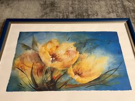 101.5cm breit x70.5 cmhoch/ Bilderrahmen Druck Gelbe Tulpen