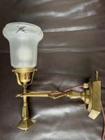 Antike Messing Wandlampe mit Jugendstilglas, top Zustand