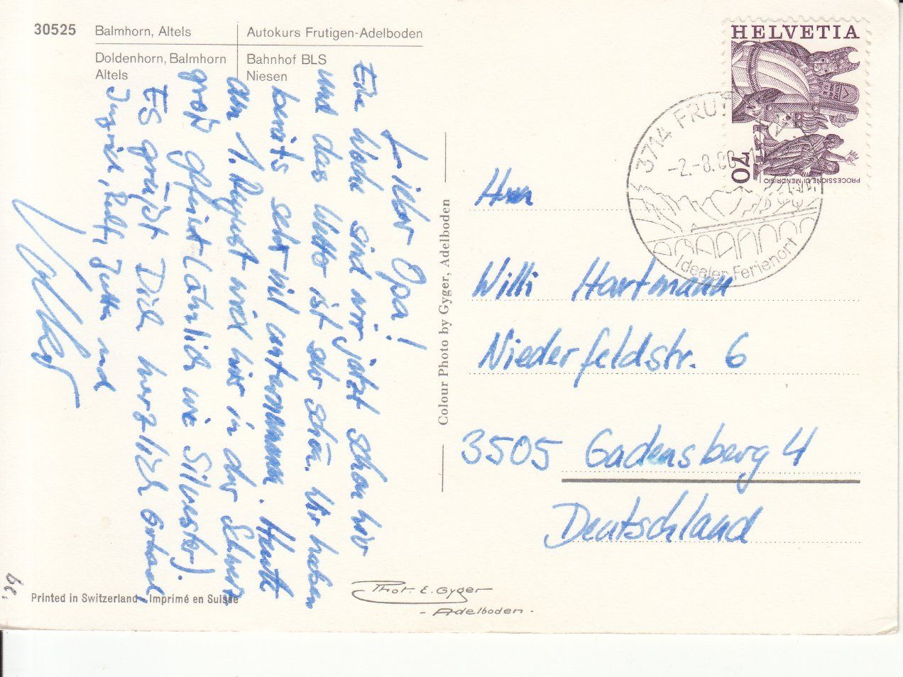 Cartoline postali: Frutigen 1980 – Usato da Bürglen TG venduto da StampGraf 1