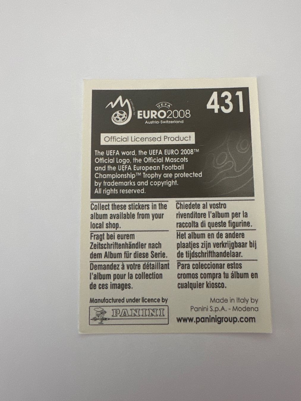 Panini Carte collezionabili: Panini UEFA EM 2008 Sticker - Nr. 431 – Usato da Sulz AG venduto da DealWerk 1