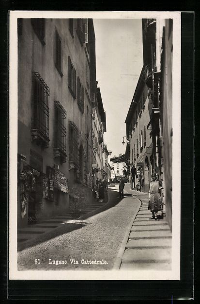 Cartoline postali: AK Lugano, Via Cattedrale, 1931 – Usato da Berlin venduto da bartko-reher
