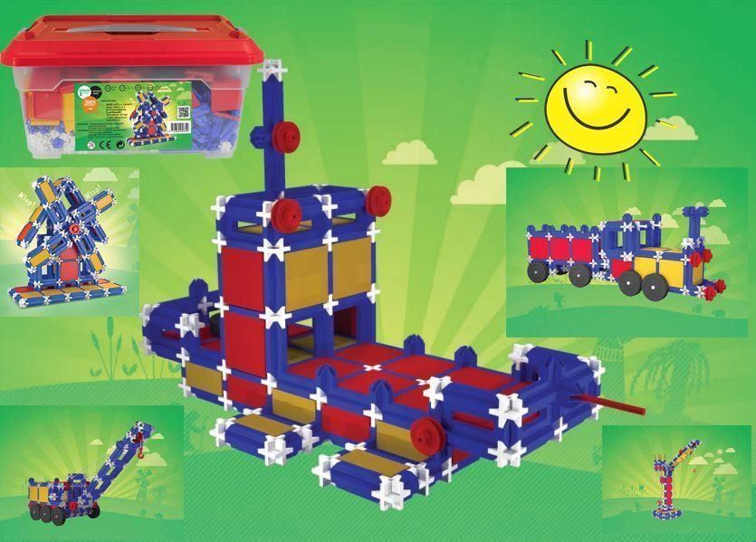 Kit di costruzioni: Baukasten Schiff, Haus, Zug, Kran – Nuovo e nell'imballaggio originale da Mosnang venduto da glascom