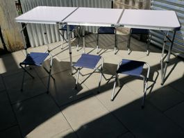 Camping Tisch mit 6 Hocker zusammenlegbar