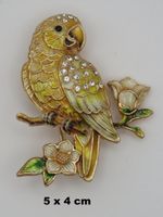 Brosche - PAPAGEI - Emaille - Glitzersteine - 5x4cm