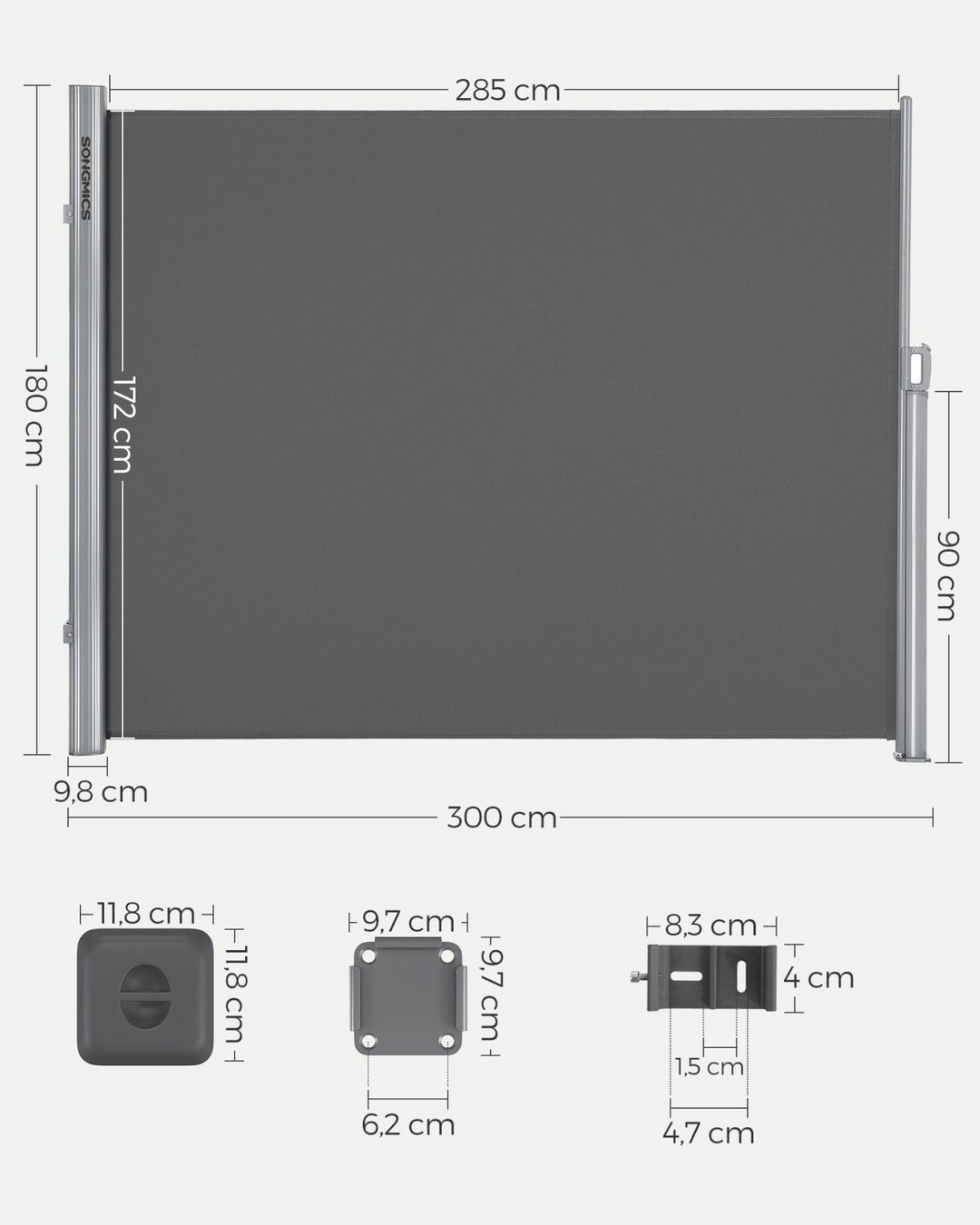 Paraventi: SONGMICS Seitenmarkise 300x180 anthrazit – Nuovo e nell'imballaggio originale da Bottighofen venduto da zaap 4