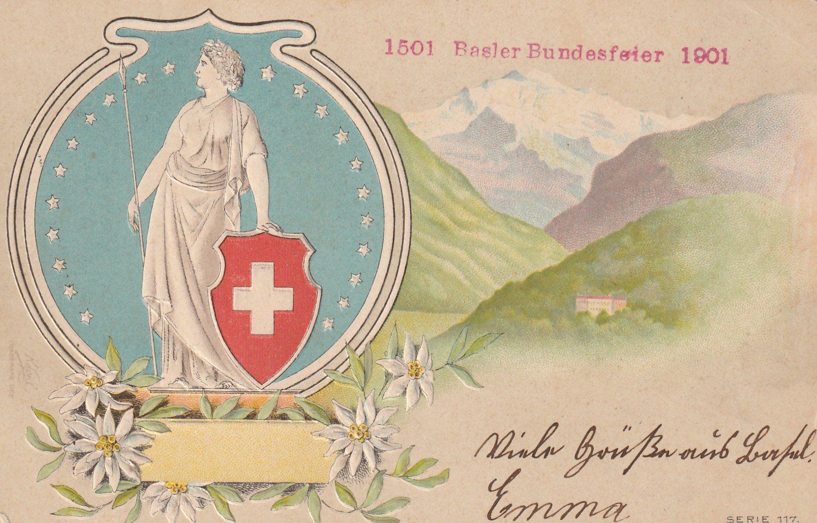 Cartoline postali: Basler Bundesfeier 1901 Prägekarte – Usato da Rorschacherberg venduto da fratovi2