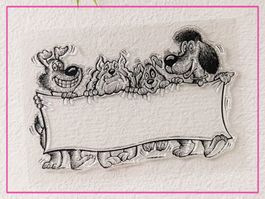Lustige Hunde mit Banner 16x11cm - Silikonstempel