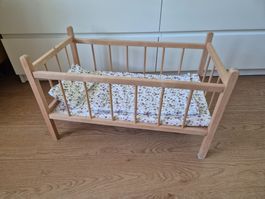 Puppenbett aus Holz mit Bettbezug 60x33x36 cm