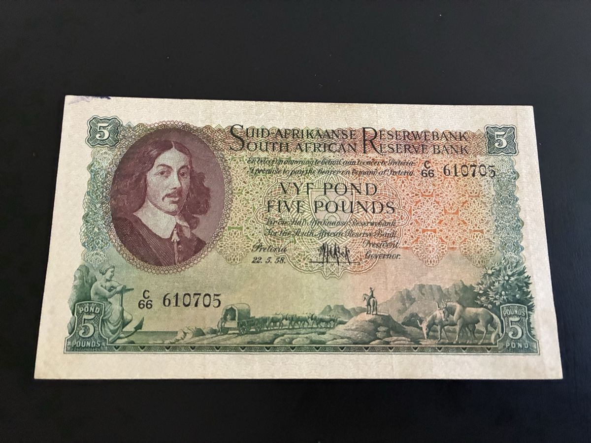 Banknoten: 5 pounds 1958 – Gebraucht aus Dällikon von Woldbanknoten