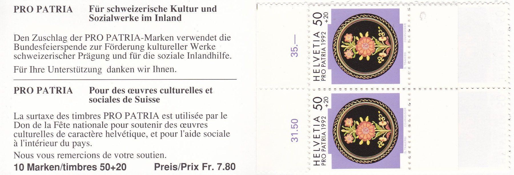 Tutti i francobolli: Postfrisch MH PP 1992 – Nuovo (secondo la descrizione) da Schliern b. Köniz venduto da joni20 1