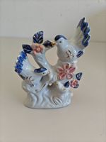 Taubenpaar Porzellan - Blau-Weiss mit Blüten - 1960
