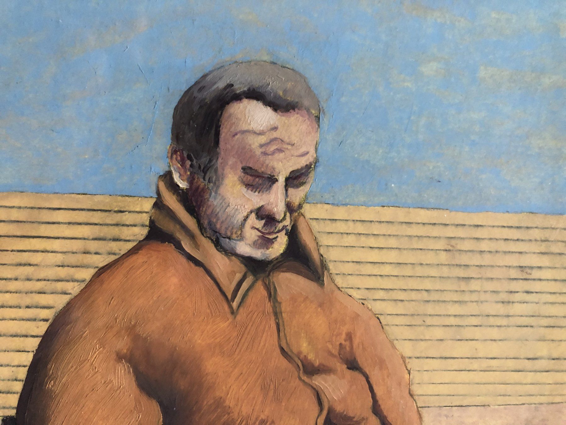 Gemälde: Gina Portera - Gemälde - "Man on a bench" - Mischtechnik – Gebraucht aus Schaffhausen von durruti 3
