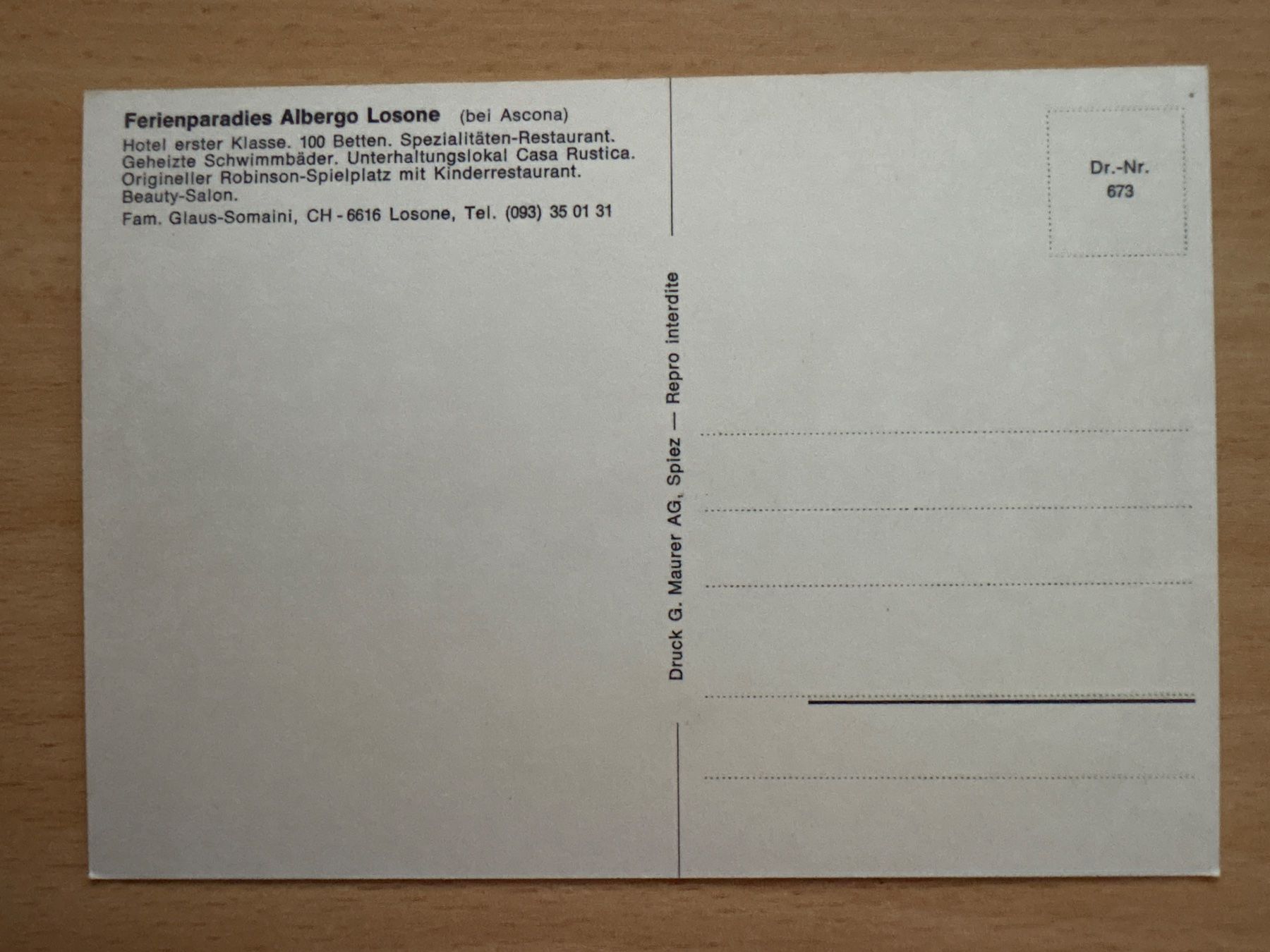 Cartoline postali: Ansichtskarte Ferienparadies Albergo Losone Ascona 100 Be... – Usato da Ibach venduto da lisch3 1