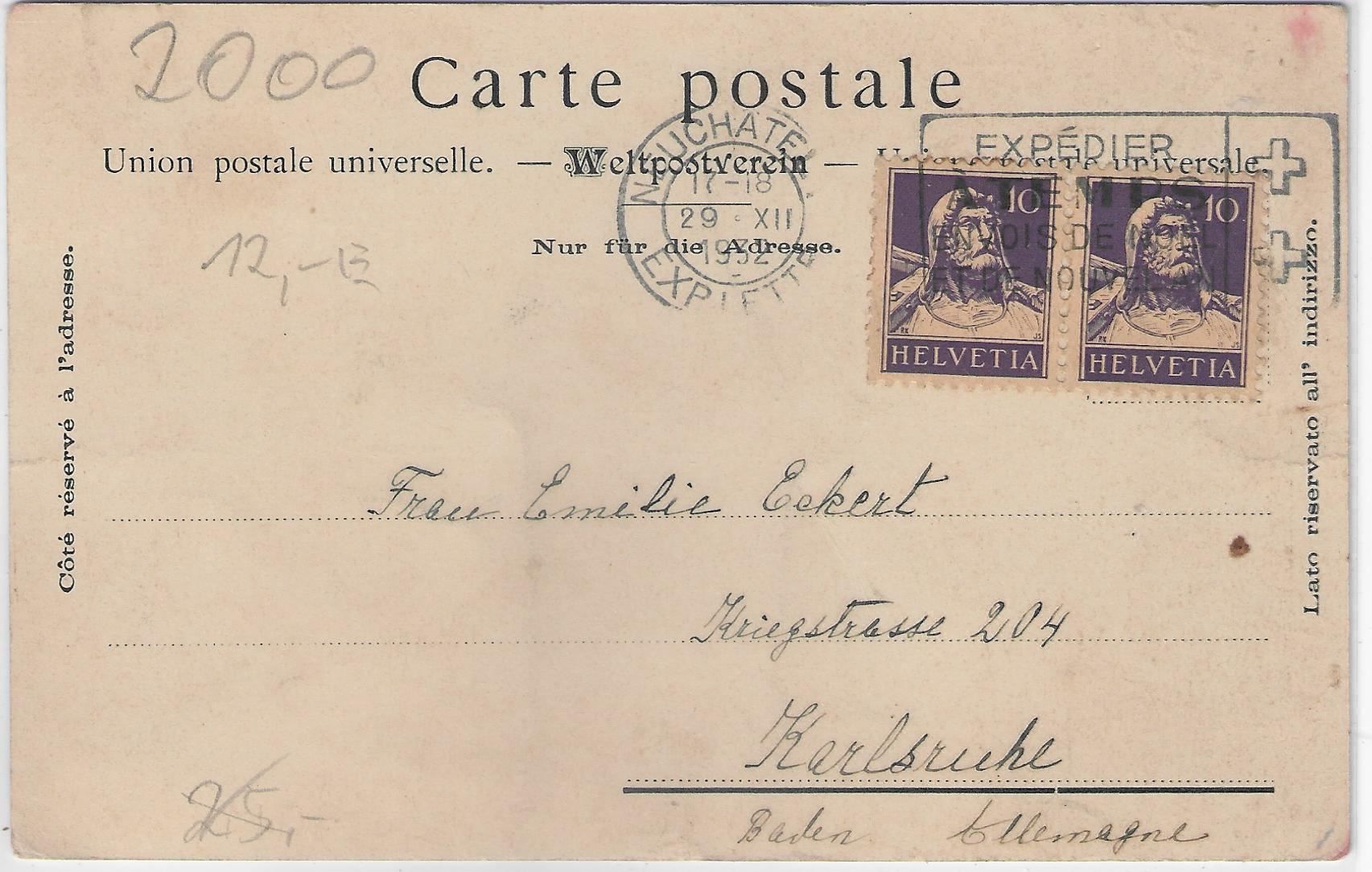 Cartoline postali: Souvenir de Neuchatel – Usato da Ettingen venduto da Kartenplanet 1