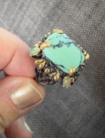 Large Turquoise Ring 925 S Silver & Ethiopian Opals size 59