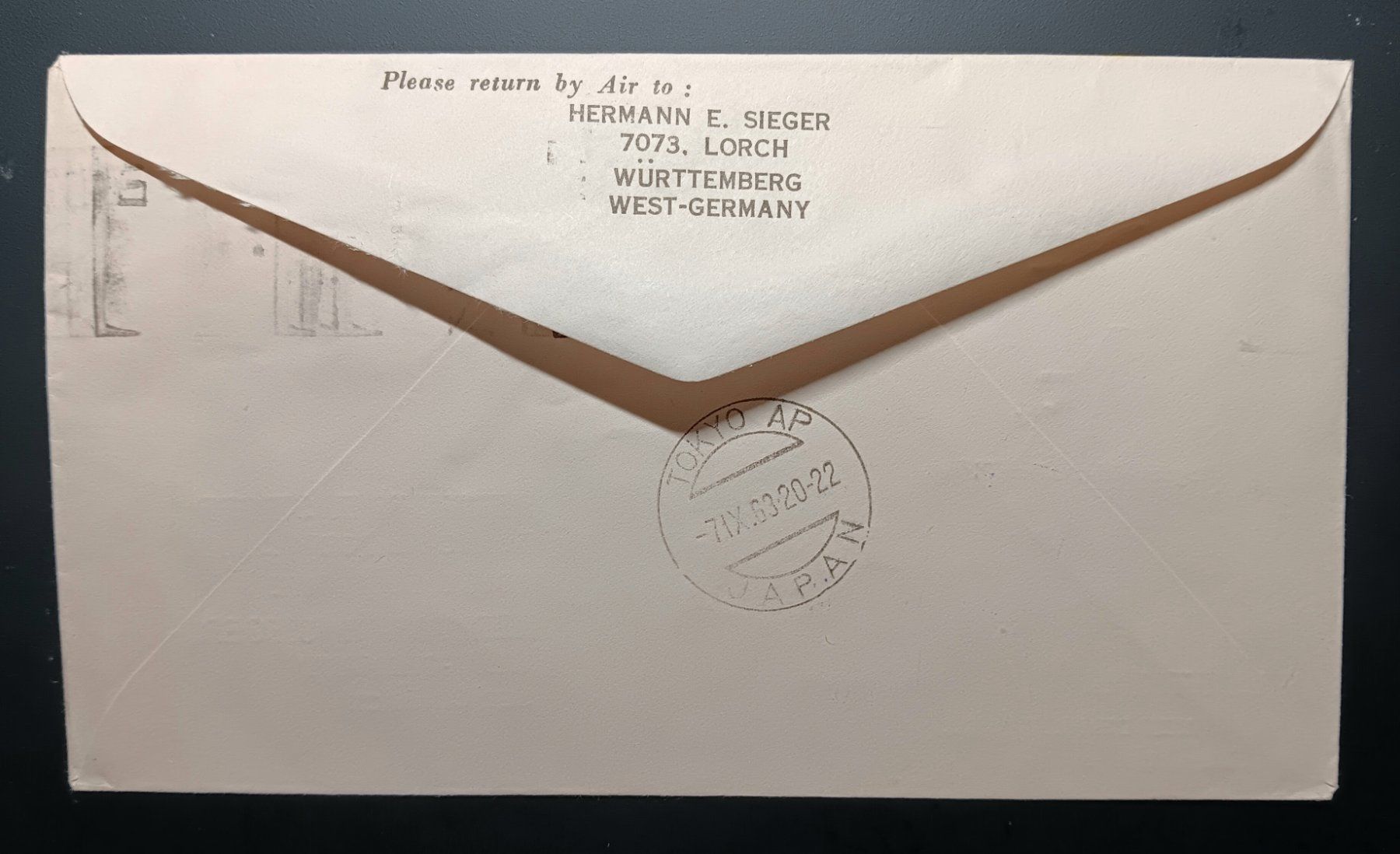 Tutti i francobolli: INDIEN FLUGBRIEF NACH TOKIO 1963 – Usato da Holderbank AG venduto da DINOS-PHILA 1