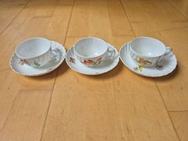 Porzellan Mokkatassen mit Untertassen Blumenmuster 3er Set