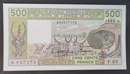 500 FRANCS / ELFENBEINKÜSTE 1989 (BANKFRISCH)