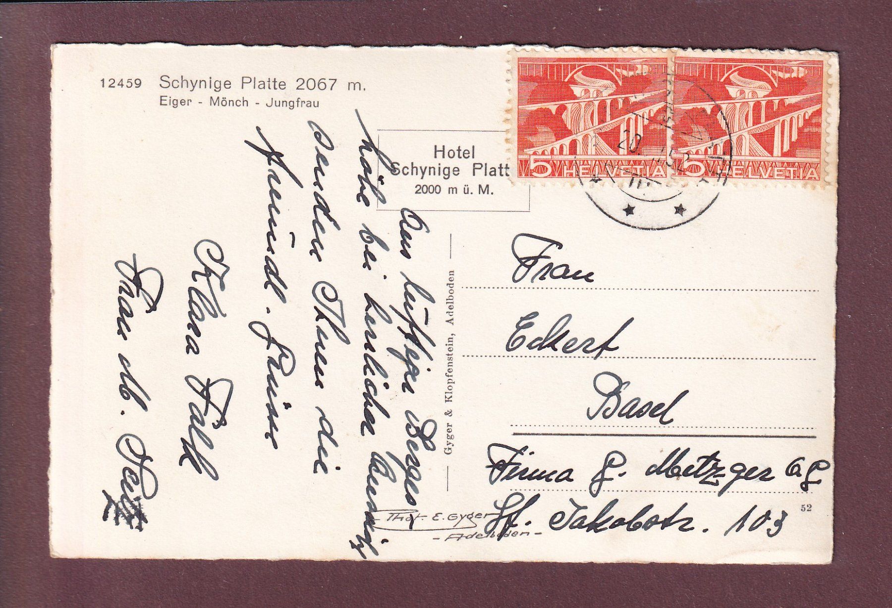 Cartoline postali: SCHYNIGE PLATTE - Leute - 1952 – Usato da Pully venduto da nicecards 1