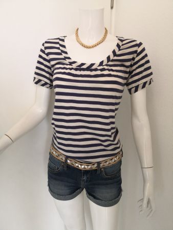 🤩MANGO T-SHIRT BEIGE-BLAU GESTREIFT
