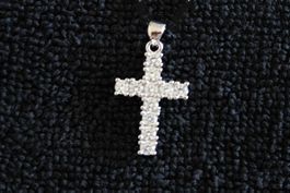 Kreuz Anhänger mit Zirkonia silberfarben neu
