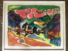 Lithographie Landschaft Hannes Gruber mit Signatur