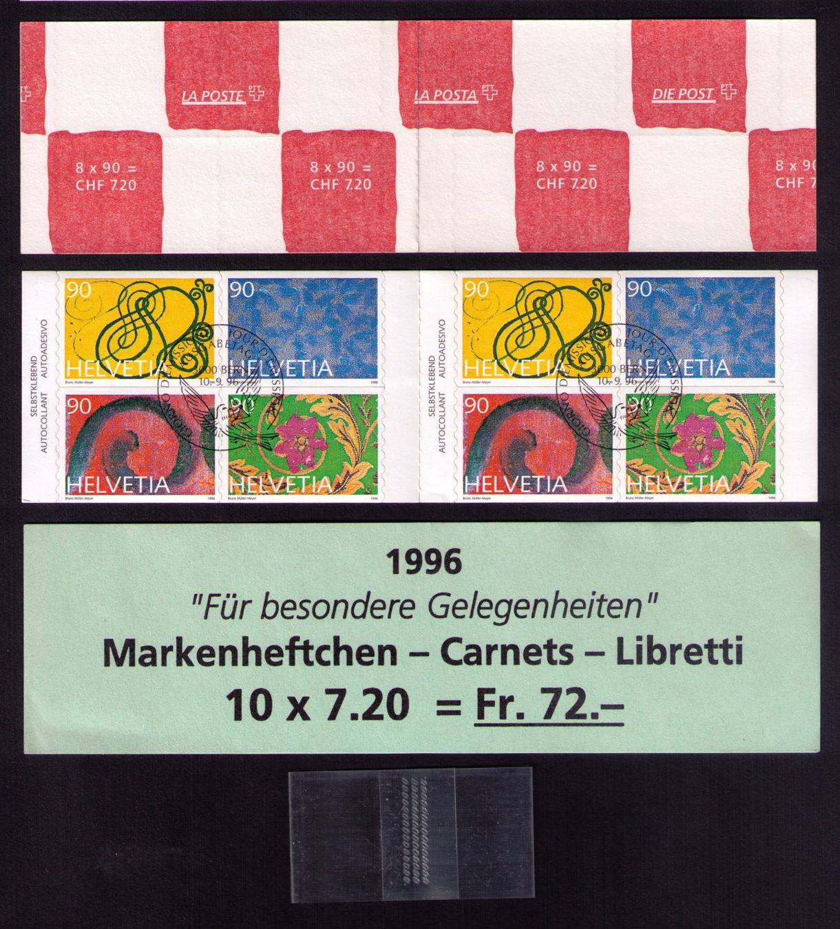 Alle Briefmarken: 1996_897-900_MARKENHEFT 0-98_10.9.96 Bern Brieftaube_ET+DECK – Gebraucht aus Marthalen von Ch_quality