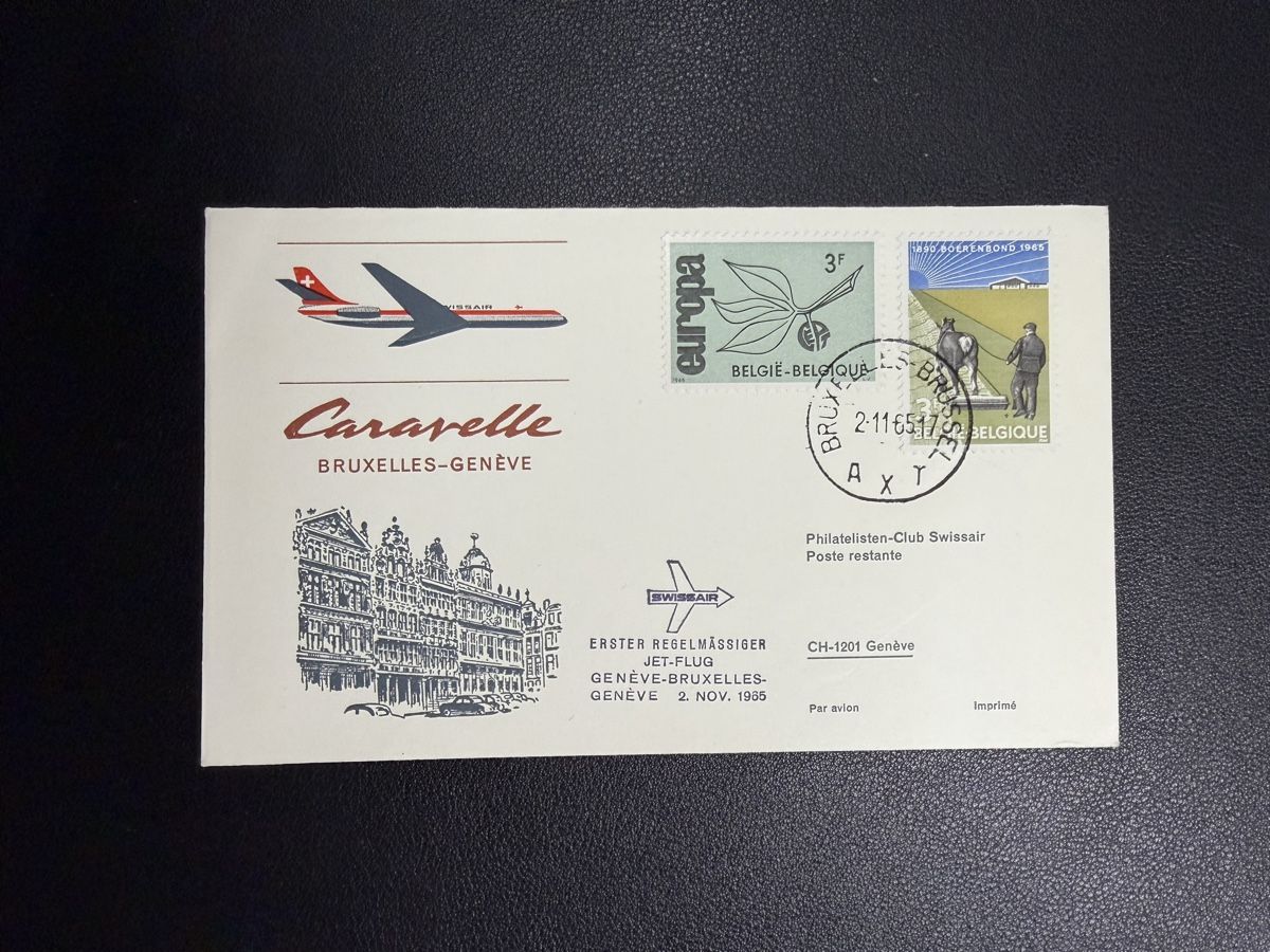 Tous les timbres: Swissair Erstflugbrief Brüssel - Genf 1965 – D'occasion à oberrüti par jeanmei
