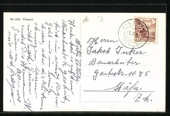 Cartoline postali: AK Filzbach, Panoramaansicht, 1947 – Usato da Berlin venduto da bartko-reher 1