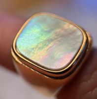Ring Perlmutt Email Edelstahl vergoldet Siegelring Schmuck