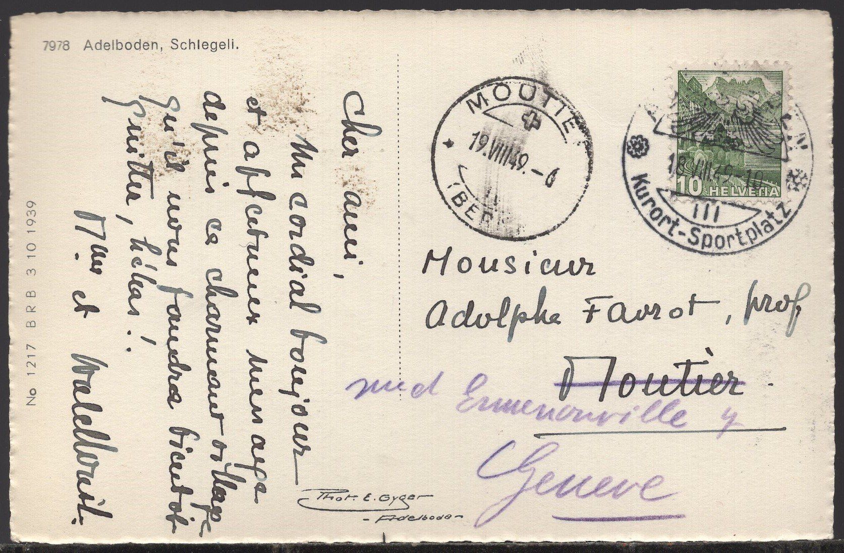 Ansichtskarten: Adelboden  Schlegeli   1949   Luftbild – Gebraucht aus Aarau von kufi44 1