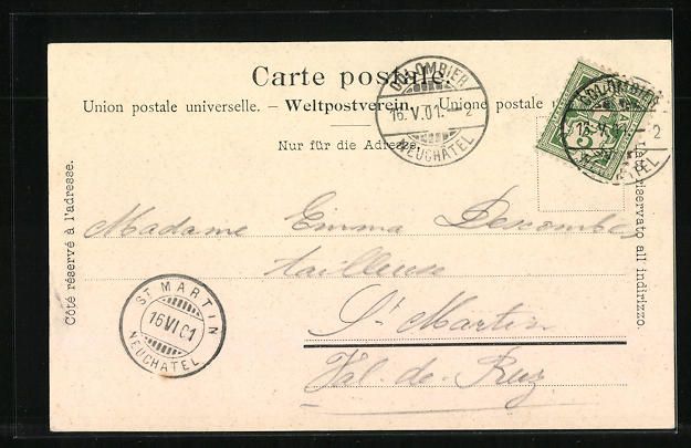 Cartoline postali: AK Colombier, Vue generale, 1901 – Usato da Berlin venduto da bartko-reher 1