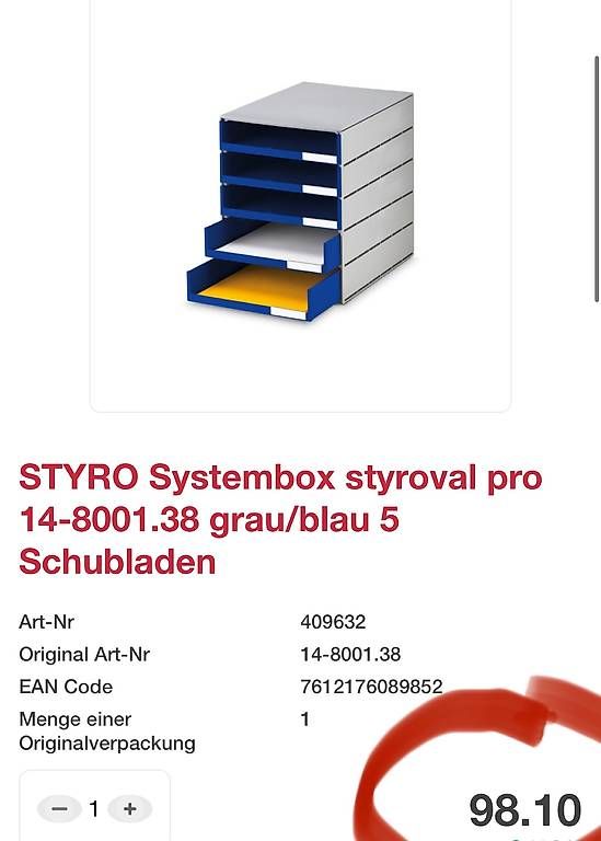 Contenitori & Simili: neue 5er Schubladenbox grau/blau von Styro – Nuovo e nell'imballaggio originale da Necker venduto da liq24 1