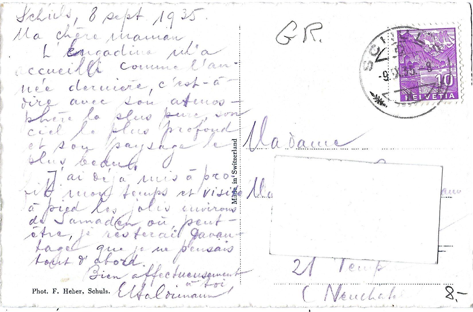 Cartoline postali: 1042   Schuls-Engadin.  Unter-Dorf. – Usato da Bütschwil venduto da Jackson1A 1
