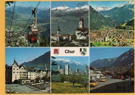 Mehrbild-AK CHUR Postauto, Luftseilbahn nach Brambrüesch