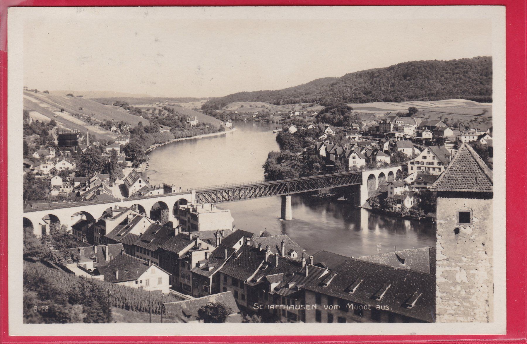 Ansichtskarten: SCHAFFHAUSEN VOM MUNOT AUS, 10.10.1923 – Gebraucht aus Oberrieden von Gebirgsstelze