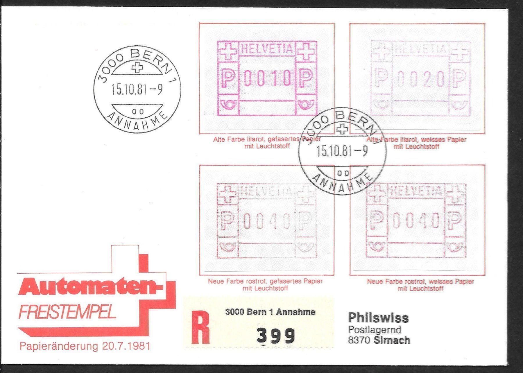 Tous les timbres: Brief ATM Typ 3 - 6 Frühdatum Bern 20.7.1981 – Neuf (Voir description) à Olten par clotaldi