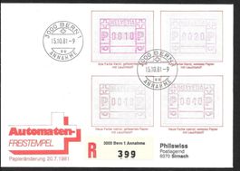 Brief ATM Typ 3 - 6 Frühdatum Bern 20.7.1981