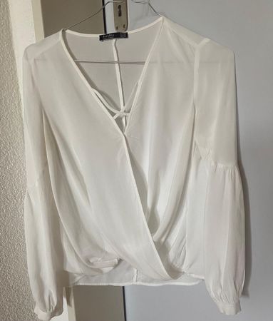 White Chiffon Blouse - Long Sleeve V-Neck - Size XS