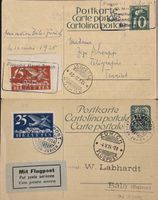 Rarität: 2x Frühe Schweizer Pionier-Flugpostkarten 1924/25