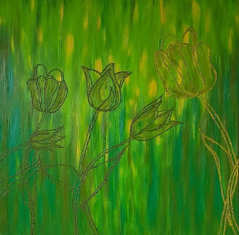 Dipinti: Ölbild Tulpen in Grün – Usato da Grenchen venduto da ott_bvn8 1