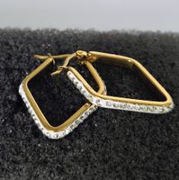 Edelstahlohrringe 18K vergoldet, rhomboide Form, Zirkonia 
