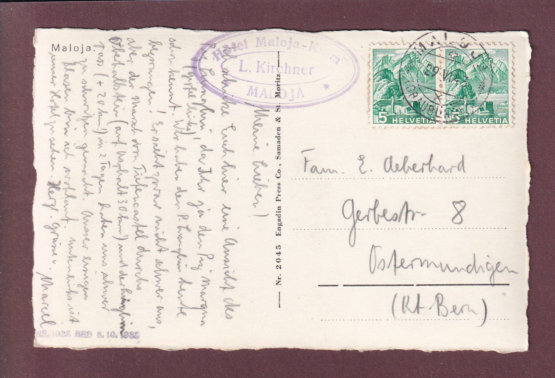 Cartoline postali: MALOJA - 1943 – Usato da Pully venduto da nicecards 1