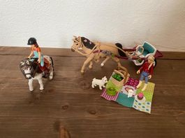 Schleich Pferdekutsche mit Mädchen auf Pony, Picknick , Hund