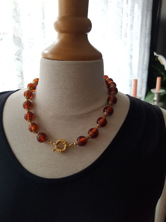 Collier Vintage Murano En Pâte De Verre Et Métal - Occasion