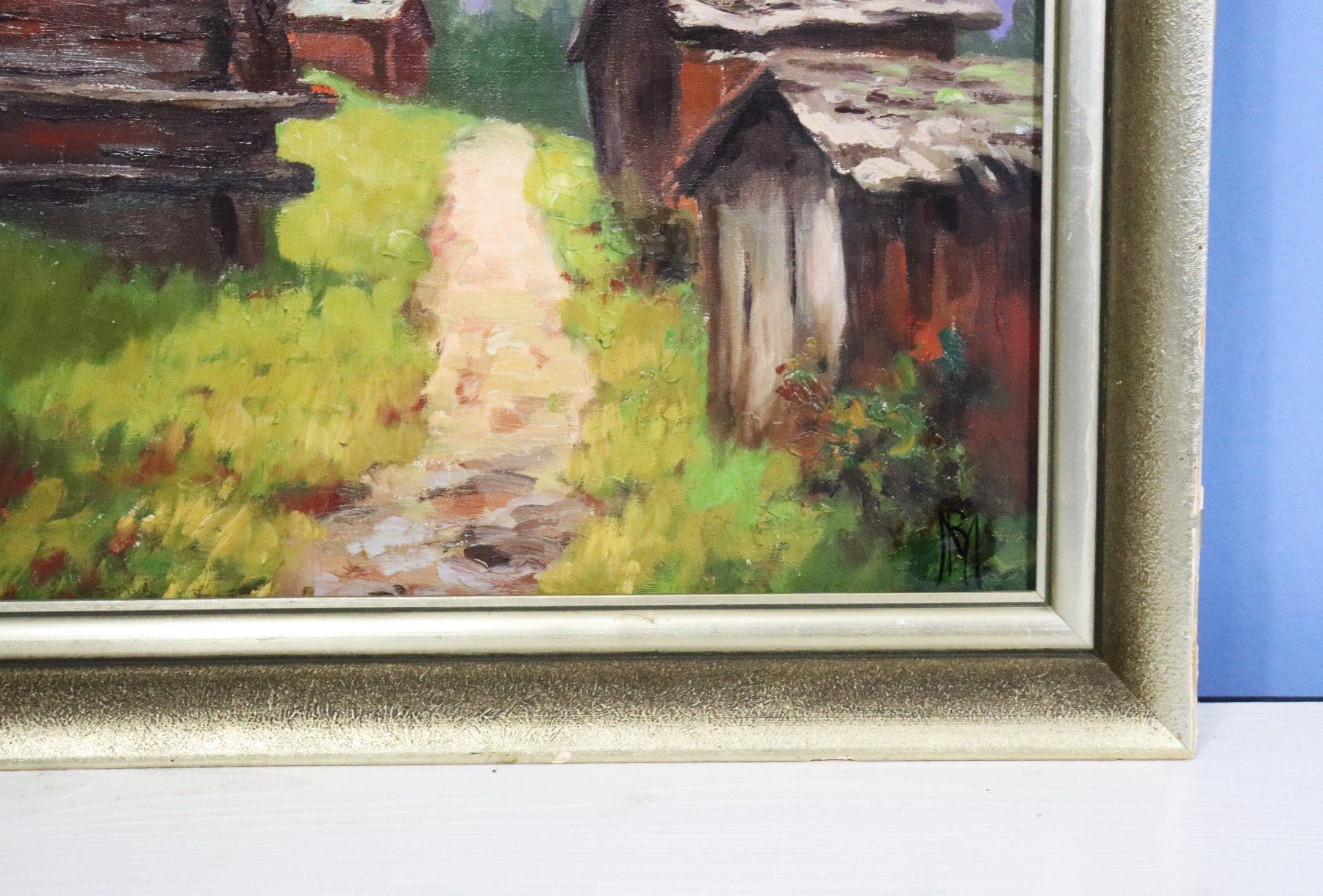 Dipinti: Landschaft mit Walliser Spycher, Gemälde mit Monogramm M R – Usato da Zug venduto da Kunst-Fundgrube 9