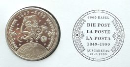 Numisbrief mit Ersttagsbrief + 20-Fr.-Münze«150 Jahre Post»