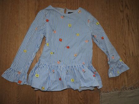 Mädchen Bluse gestreift mit Blumenmuster, Grösse 146/152